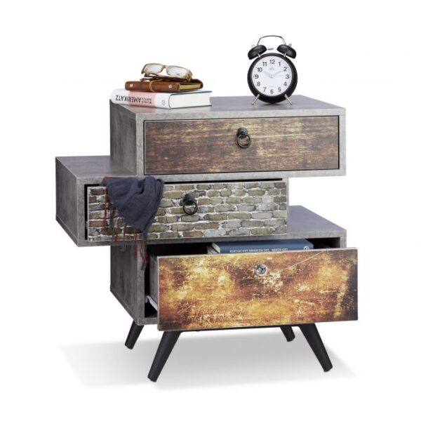 Komoda su 3 skyriais 59,5x60x40cm., tamsiai pilkos/rudos/juodos spalvos