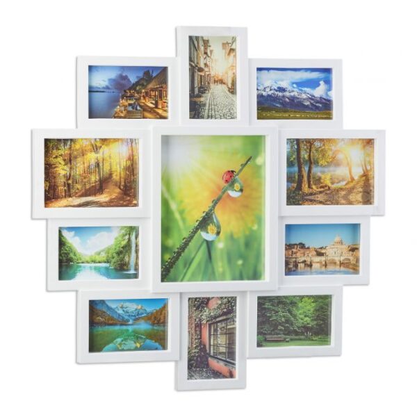 Koliažas 11 nuotraukų 61,5x61,5x2cm., baltos spalvos