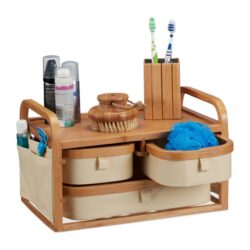 Vonios lentyna su 3 krepšeliais 19x34x23cm., smėlio/šviesiai rudos spalvos