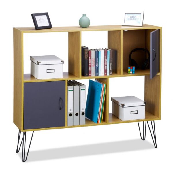 Svetainės lentyna 103x120x30cm., šviesiai rudos/juodos/tamsiai pilkos spalvos