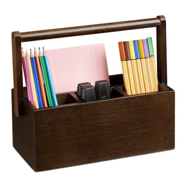 Rašymo priemonių organizatorius su 4 skyriais 20x25x11,5 cm., tamsiai rudos spalvos