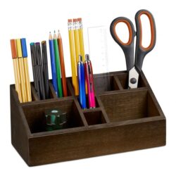 Rašymo priemonių organizatorius 10x23x10 cm., tamsiai rudos spalvos