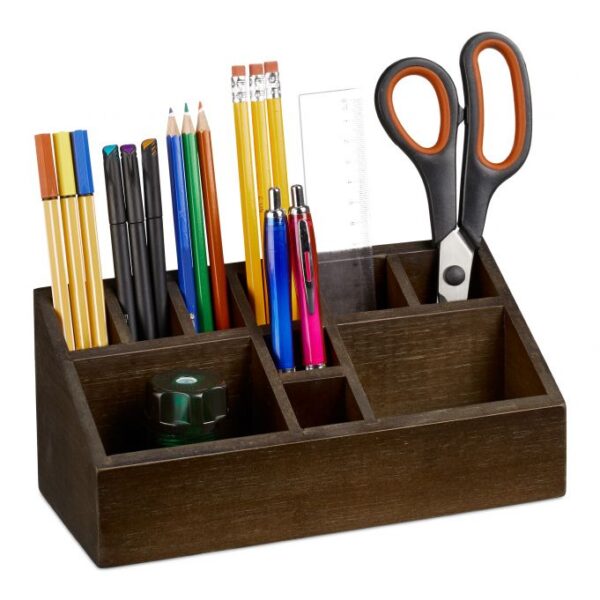 Rašymo priemonių organizatorius 10x23x10 cm., tamsiai rudos spalvos