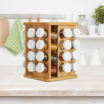 Wood texture table over blurry kitchen wall and shelf background