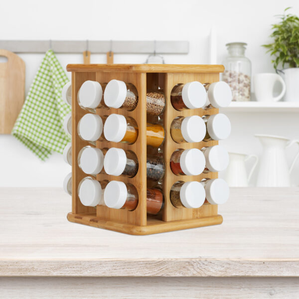 Wood texture table over blurry kitchen wall and shelf background