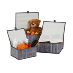 Rinkinys iš 3 dėžių su dangteliu, pilkos spalvos