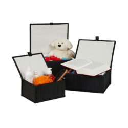 Rinkinys iš 3 dėžių su dangteliu, juodos spalvos