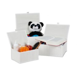 Rinkinys iš 3 dėžių su dangteliu, baltos spalvos