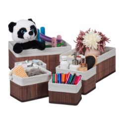 Rinkinys iš 6 krepšelių, tamsiai rudos/baltos spalvos