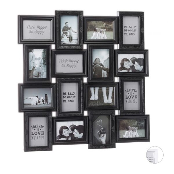 Koliažas 16 nuotraukų 70x70x2,5cm., juodos spalvos