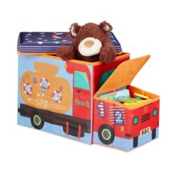 Sulankstoma sėdimoji vieta su atlenkiamu dangčiu 33x27x56cm., tamsiai mėlynos/oranžinės/raudonos spalvos