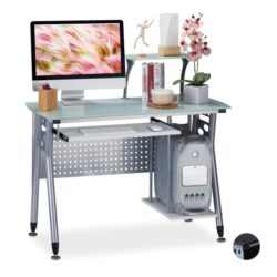 Rašomasis stalas 98x105x55cm., baltos/sidabrinės spalvos