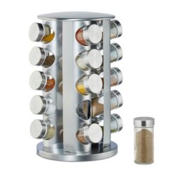 Prieskonių stovas su 20 skaidrių stiklinių 34,5x19,5cm., sidabrinės spalvos