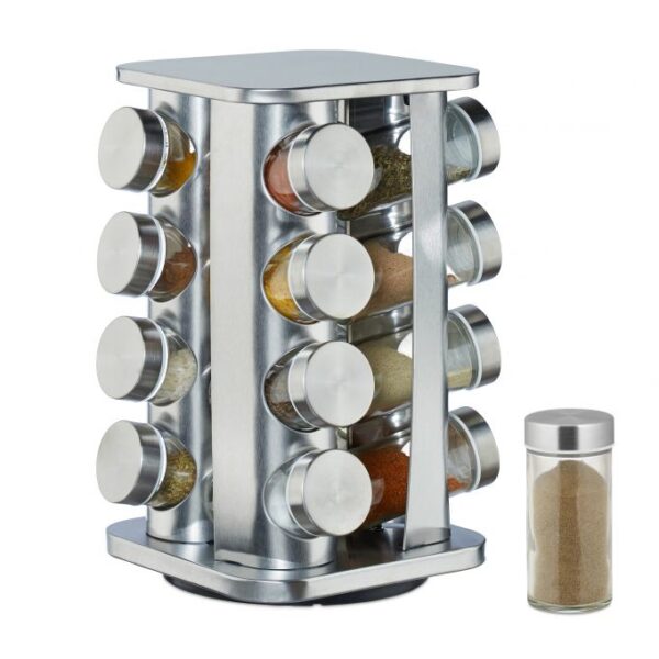 10026459_0_1_e370100c89189650d78956c791df40cf.jpg Prieskonių stovas su 16 skaidrių stiklinių 27,5x18,5x18,5cm., sidabrinės spalvos