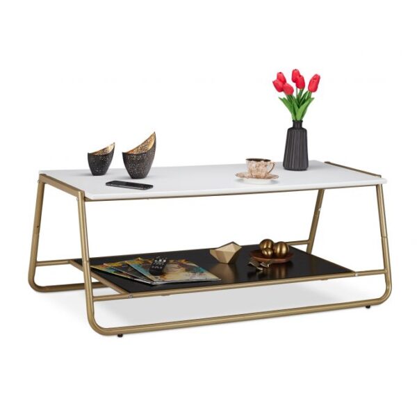 Kavos staliukas 42x110x55cm., baltos/auskinės/juodos spalvos