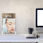 Workspace white wooden desk computer and copy space.