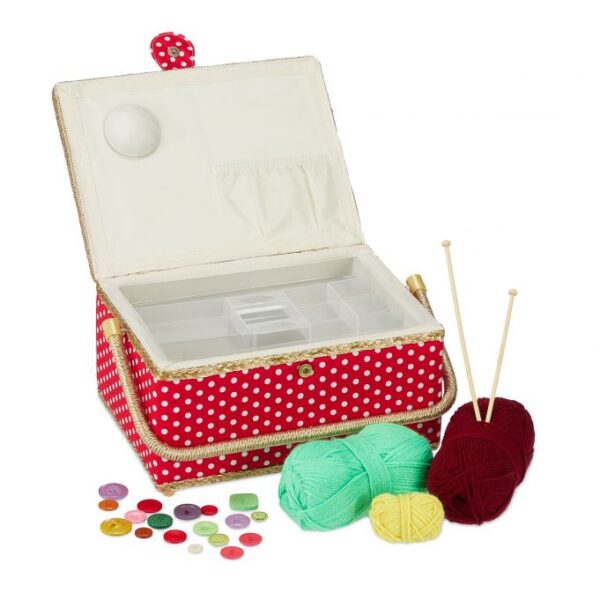 Siuvimo reikmenų dėžutė 17x31x23cm., auksinės/raudonos/baltos spalvos