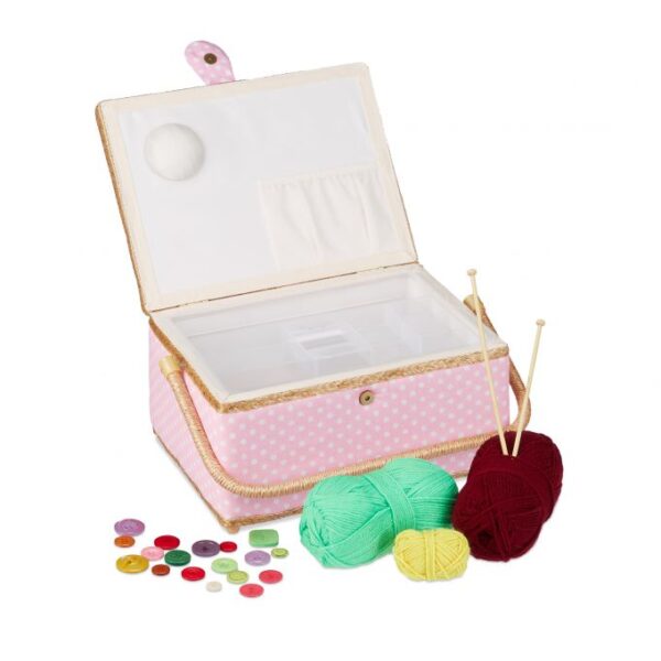 Siuvimo reikmenų dėžutė 17x31x23cm., auksinės/rožinės/baltos spalvos