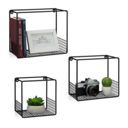 Rinkinys iš 3 sieninių lentynų, juodos spalvos