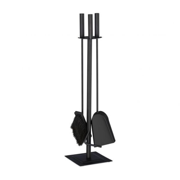 Rinkinys iš 3 židinio įrankių ir stovo 61x15x15cm., juodos spalvos
