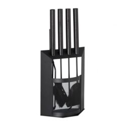 Rinkinys iš 4 židinio įrankių ir stovo 61x28,5x16cm., juodos spalvos