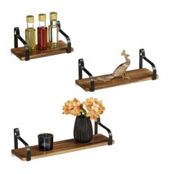 Rinkinys iš 3 sieninių lentynų, rudos/juodos spalvos