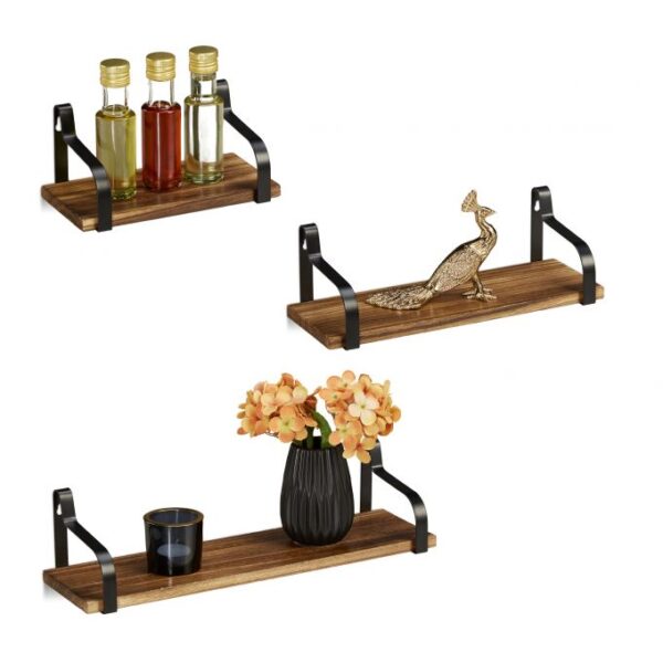 Rinkinys iš 3 sieninių lentynų, rudos/juodos spalvos