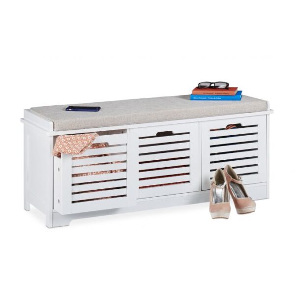 10029474_0_1_1d52a6568244a0ccf346b7125dd99a1b.jpg Prieškambario suoliukas su 3 skyriais 44x72x35cm., šviesiai pilkos/baltos spalvos