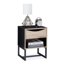 Naktinis staliukas su 1 stalčiumi 50x39x35cm., juodos/šviesiai rudos spalvos