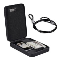 Nešiojama saugos dėžutė su skaitmeniniu kodu, juodos spalvos