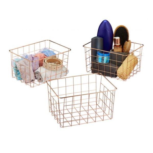 Rinkinys iš 3 daiktų laikymo krepšelių 15,5x28x20cm., vario spalvos