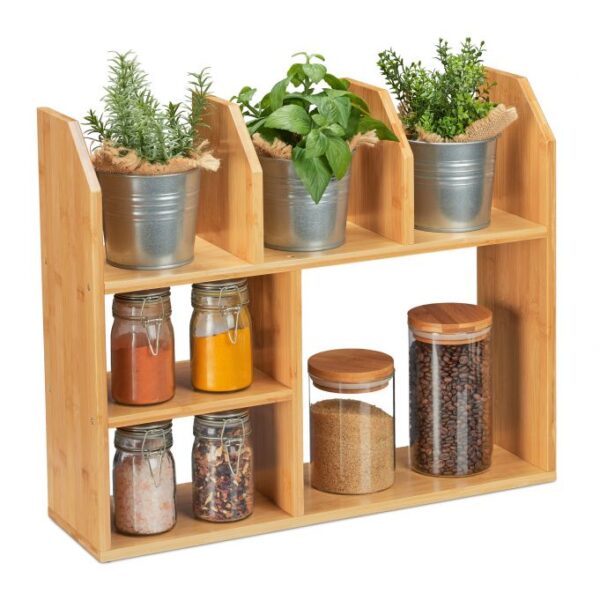 Pakabinama vonios lentyna su 6 skyriais 45,5x55x16cm., šviesiai rudos spalvos