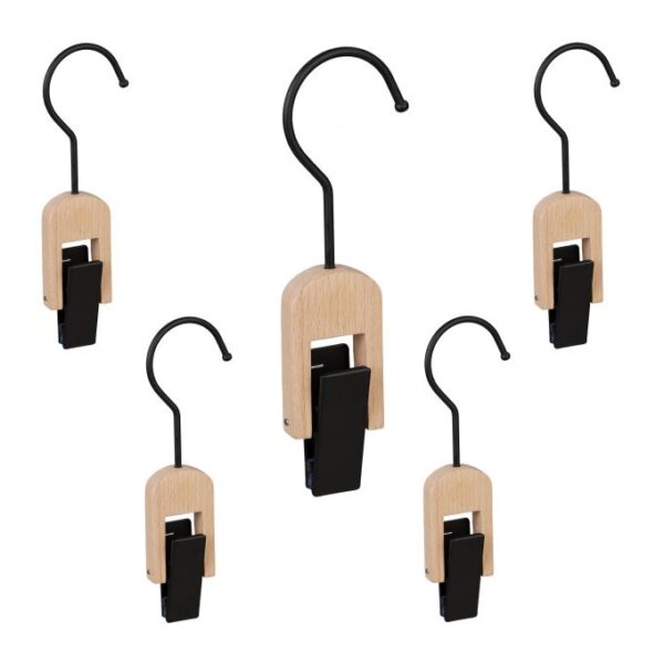 Drabužių pakabos 5vnt., šviesiai rudos/juodos spalvos