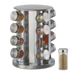 Prieskonių stovas su 16 skaidrių stiklinių 28x22cm., sidabrinės spalvos