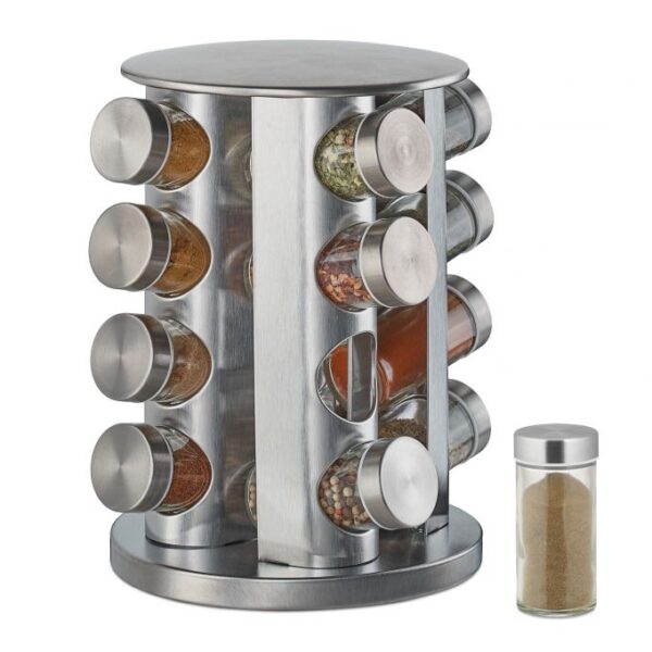 10032726_0_1_cfa0acd68b75e5bcd1b75fca1ec962b6.jpg Prieskonių stovas su 16 skaidrių stiklinių 28x22cm., sidabrinės spalvos