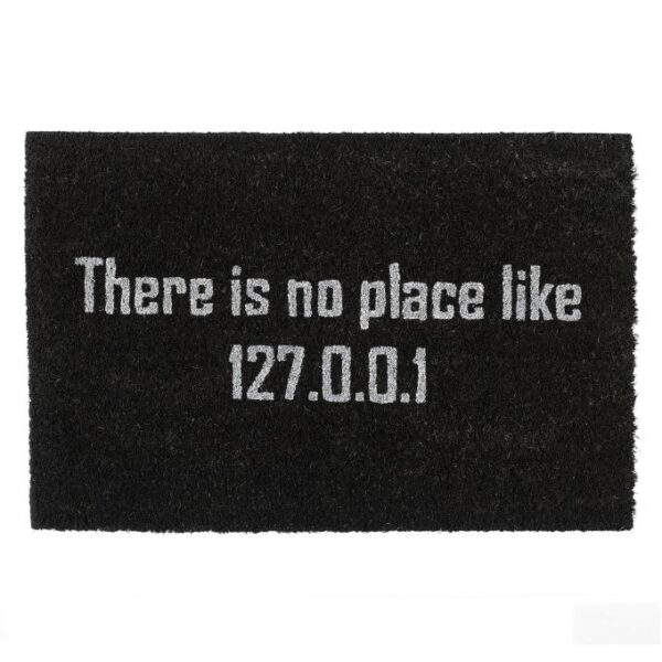 Durų kilimėlis "There is no place like 127.0.0.1" 60x40 cm., juodos/baltos spalvos