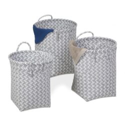 Rinkinys iš 3 skalbinių krepšelių, pilkos/baltos spalvos
