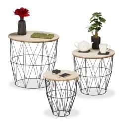 Komplektas iš 3 staliukų, juodos/šviesiai rudos spalvos