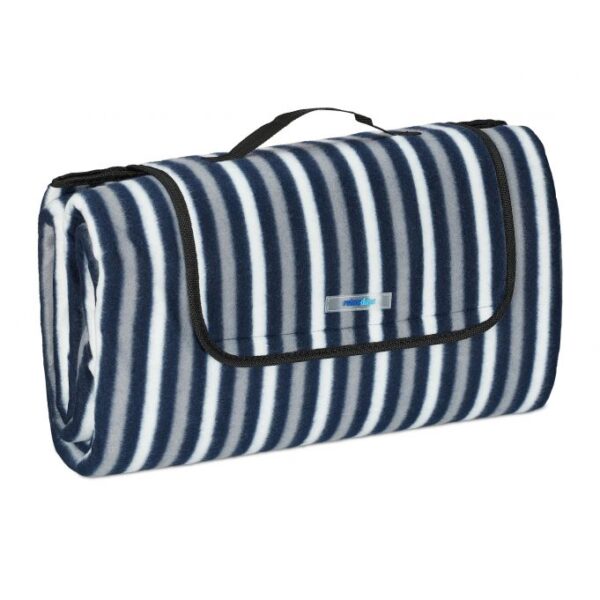 Pikniko antklodė 200x200cm., tamsiai mėlynos/pilkos/baltos spalvos
