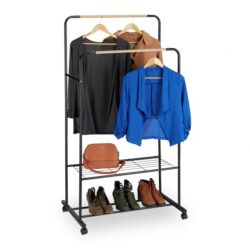 Drabužių kabykla ant ratukų su 2 kabyklomis 155,5x81,5x51,5cm., šviesiai rudos/juodos spalvos