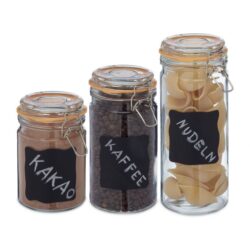 Rinkinys iš 3 skaidrių indelių biriems produktams, šviesiai rudos spalvos