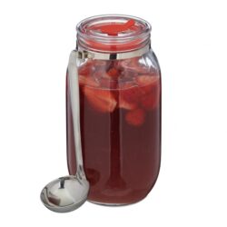 Skaidrus indas biriems produktams su šaukštu 24x20x13cm, 2L., sidabrinės spalvos