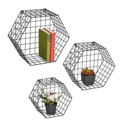 Rinkinys iš 3 sieninių lentynų, juodos spalvos