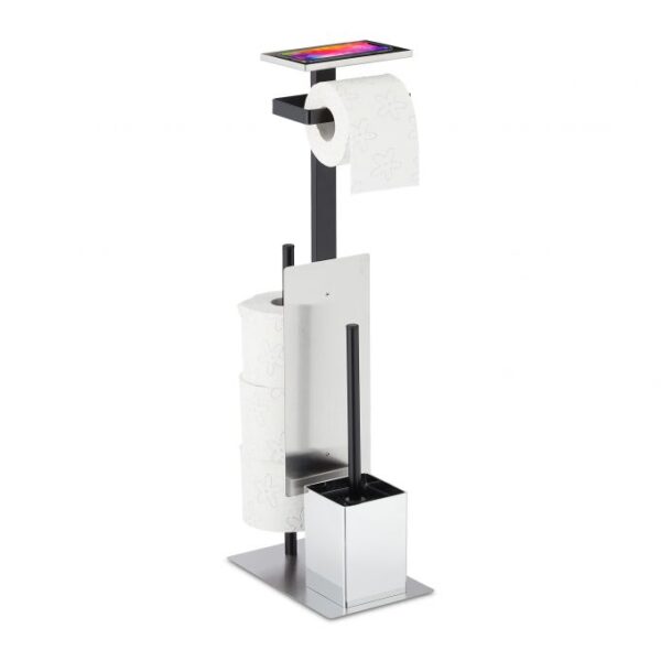 10037436_0_1_54a25fee3bd62e73f8c87a9de2b583b4.jpg Tualetinio popieriaus stovas su tualeto šepečiu 69x26x18cm., juodos/sidabrinės spalvos