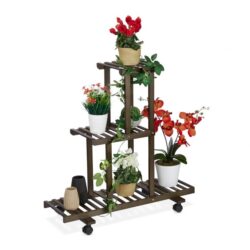Gėlių stovas ant ratukų su 3 lentynomis 82x81x36cm., rudos/juodos spalvos