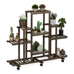 Gėlių stovas ant ratukų su 9 lentynomis 103x120x35,5cm., rudos/juodos spalvos