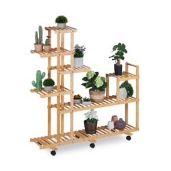 Gėlių stovas ant ratukų su 7 lentynomis 127x120x36cm., šviesiai rudos/juodos spalvos