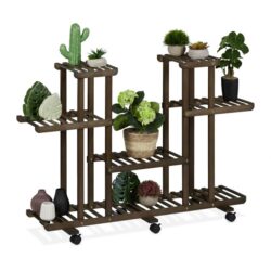 Gėlių stovas ant ratukų su 6 lentynomis 83x119x36cm., tamsiai rudos/juodos spalvos