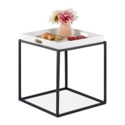 Šoninis staliukas su padėklu 47x42x42cm., juodos/baltos spalvos