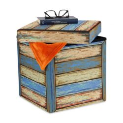 Sulankstoma sėdimoji vieta su atlenkiamu dangčiu 38x37,5x37,5cm., mėlynos/kreminės spalvos